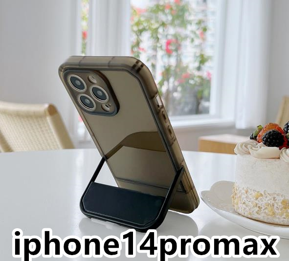 iphone14promaxケース カーバー スタンド付き　半透明　お洒落　韓国　軽量 ケース 耐衝撃 高品質 ブラック320_画像1