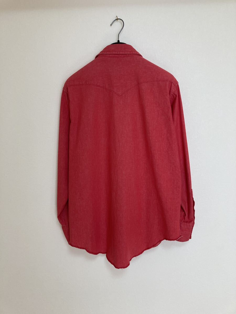 USA製 80s Wrangler デニムシャツ 16.5 レッド L 黒赤ウエスタンシャツ ラングラー アメリカ製 米国製 made in usa コットン 16-1/2 長袖_画像5