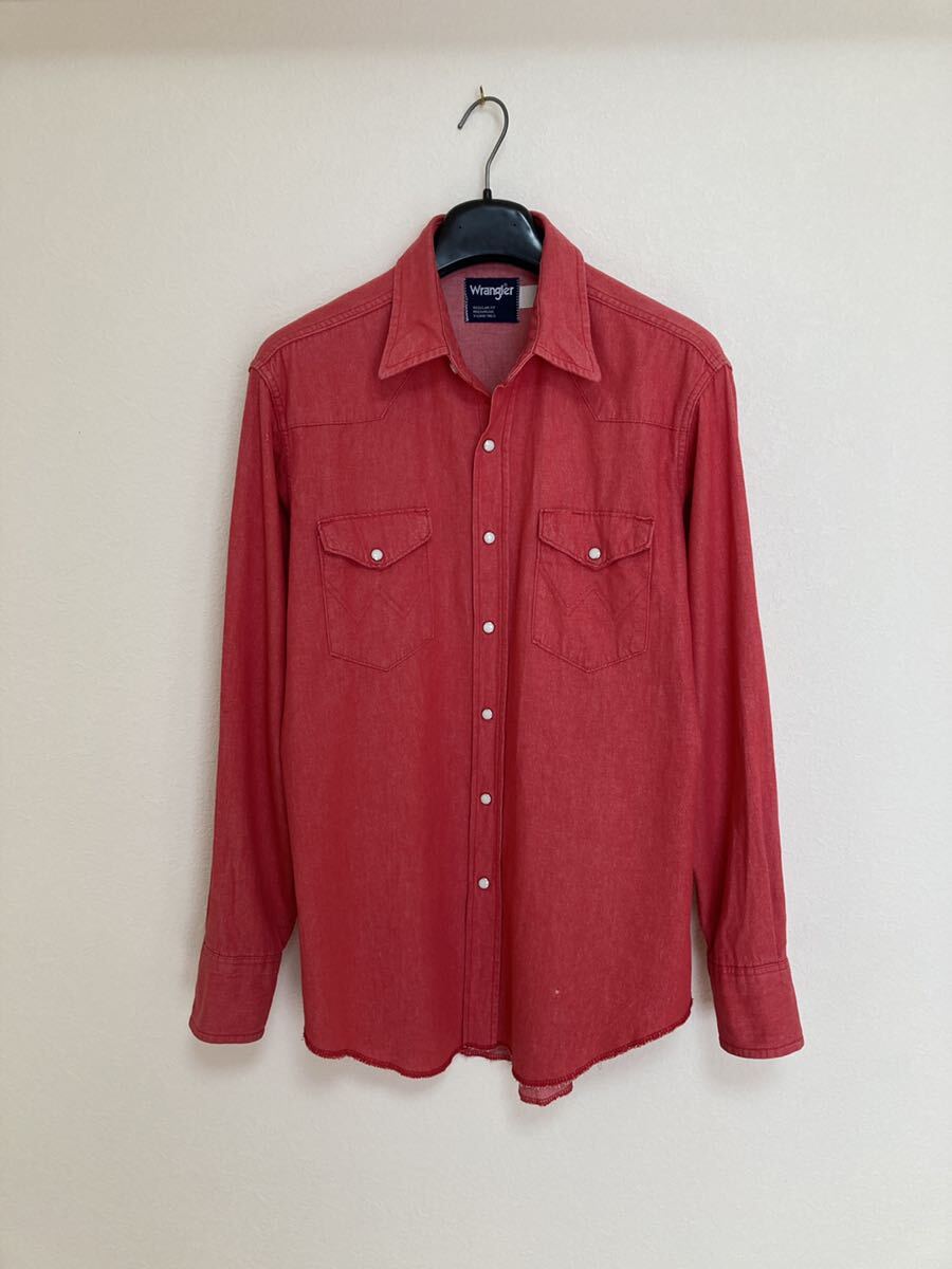 USA製 80s Wrangler デニムシャツ 16.5 レッド L 黒赤ウエスタンシャツ ラングラー アメリカ製 米国製 made in usa コットン 16-1/2 長袖の画像3