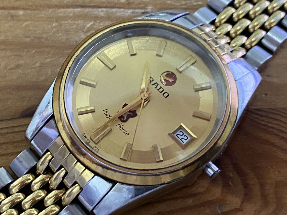 【A-7】動作品 RADO ラドー パープルホース 633.3672.4 デイト AT 自動巻 ゴールド文字盤 メンズ腕時計の画像1