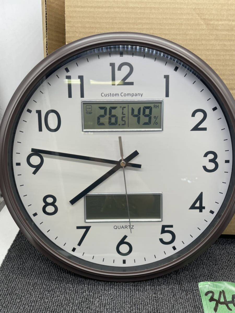 Custom Company 掛け時計 壁掛け時計 時計 クォーツ QUARTZ 箱付き 電波時計 温度計 時計 通電確認済み 丸 見やすい リビング u3401の画像2