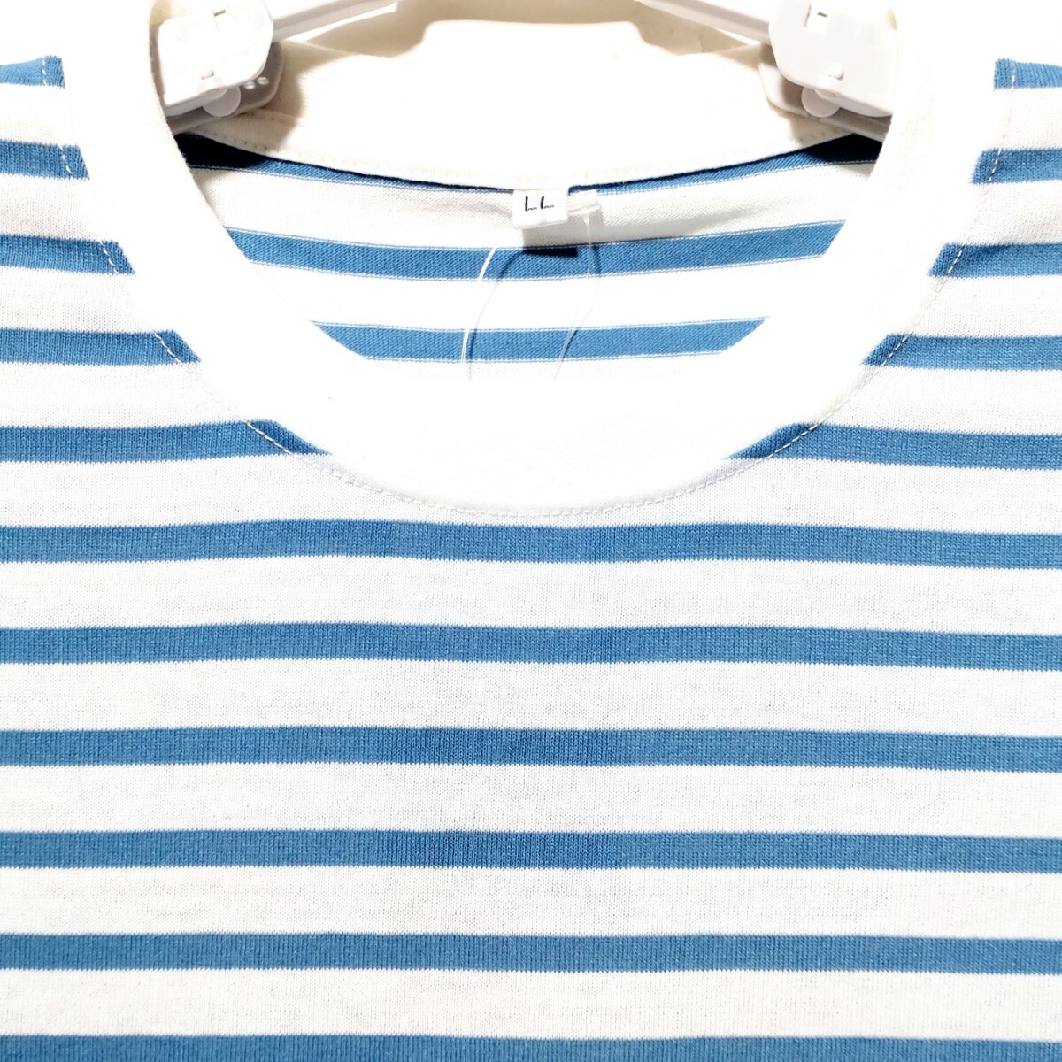 特価/未使用【サイズ=LL(XL)】ノーブランド/メンズ/半袖/ボーダー/Tシャツ/胸囲=104～112cm/blue.gray×white