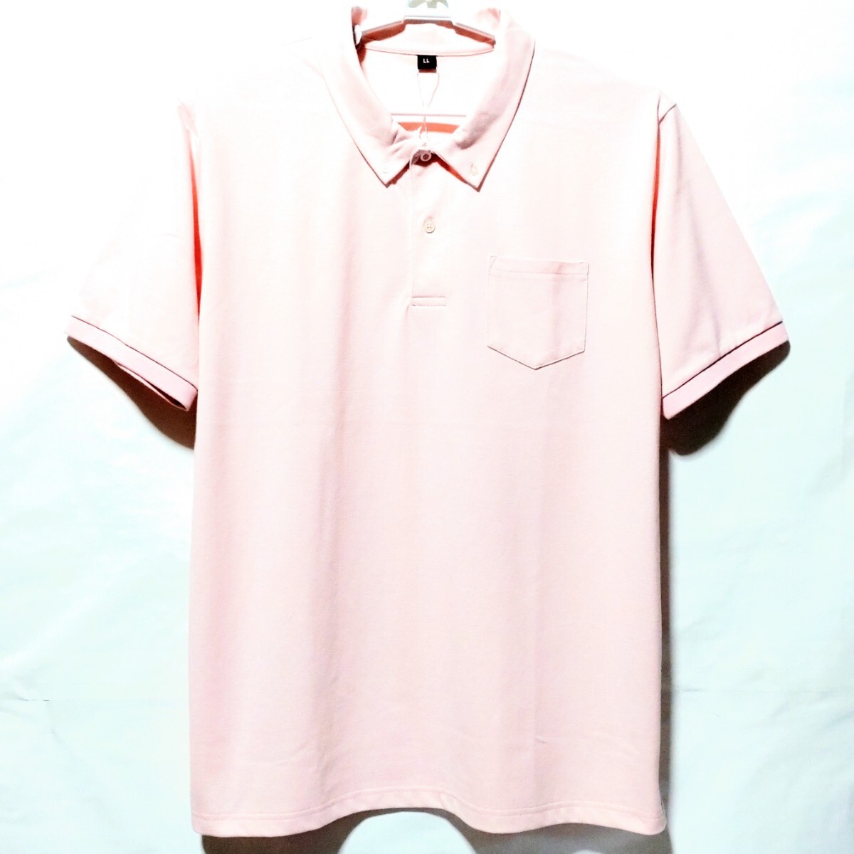 特価/未使用【サイズ=LL(XL)】ボタンダウン衿/ポケット付き/メンズ/半袖/ポロシャツ/胸囲=104～112cm/light.pink