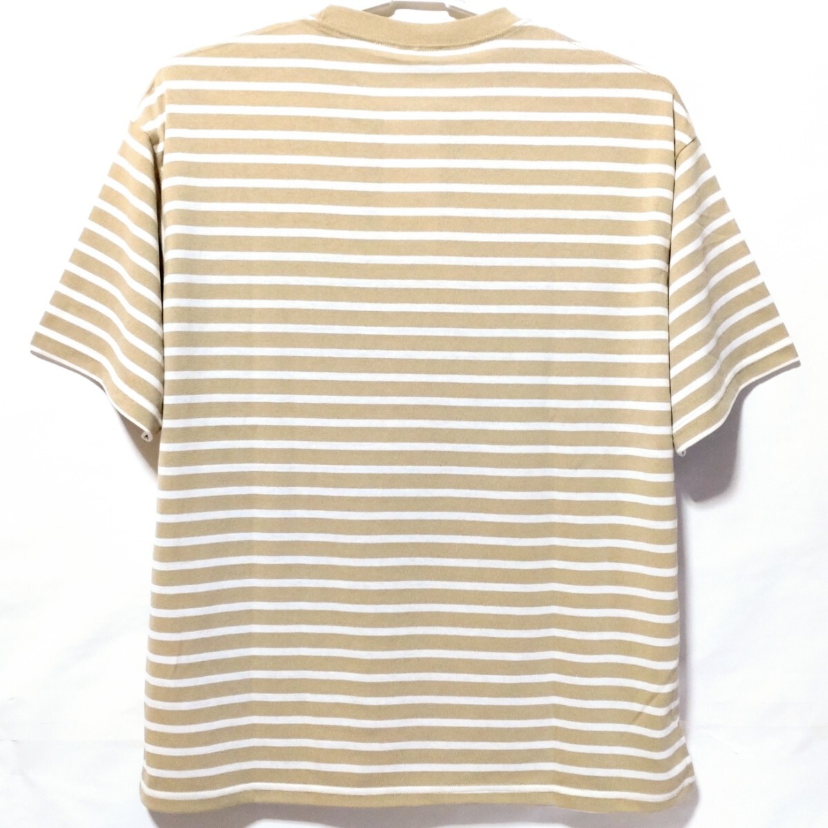 特価/未使用【サイズ=L】ノーブランド/メンズ/半袖/ボーダー/Tシャツ/胸囲=96～104cm/beige×white_画像4