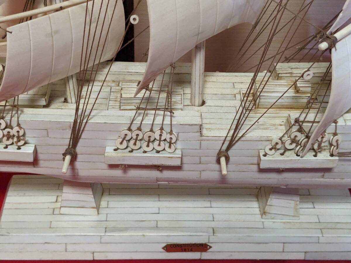 重量約3.52kg 牙彫刻 象牙風 帆船模型 CONSTITUTION 1814 細密彫刻 白材 オブジェ　（36-3）_画像5