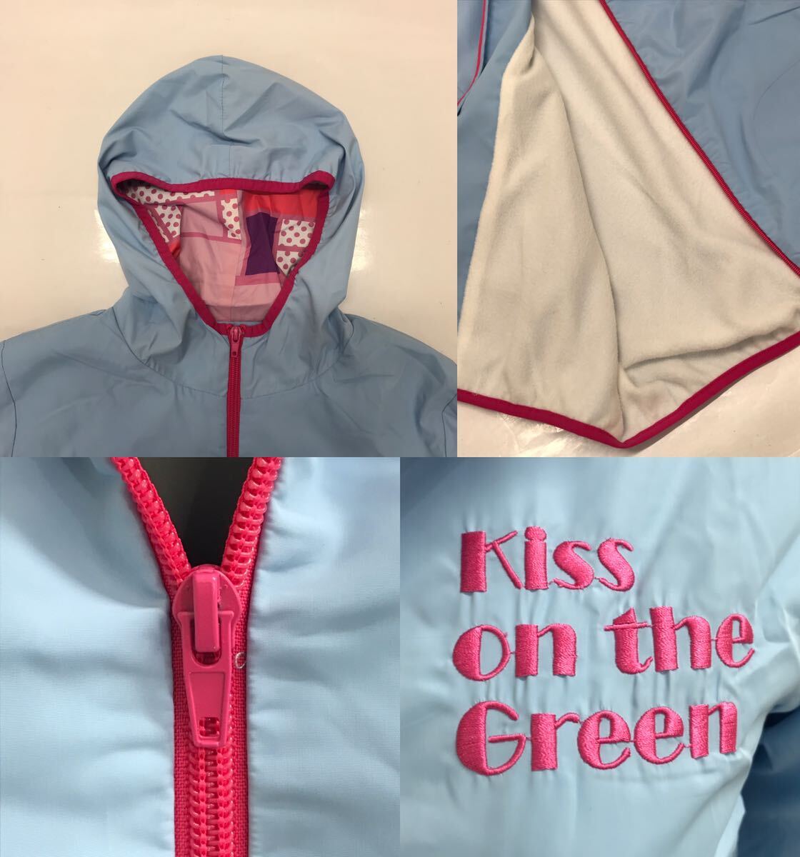 【USED】KISS ON THE GREEN キスオンザグリーン ポリエステル フルジップ 長袖 パーカー 裏起毛 ブルー 青 レディース 2 ゴルフウェア★_画像8