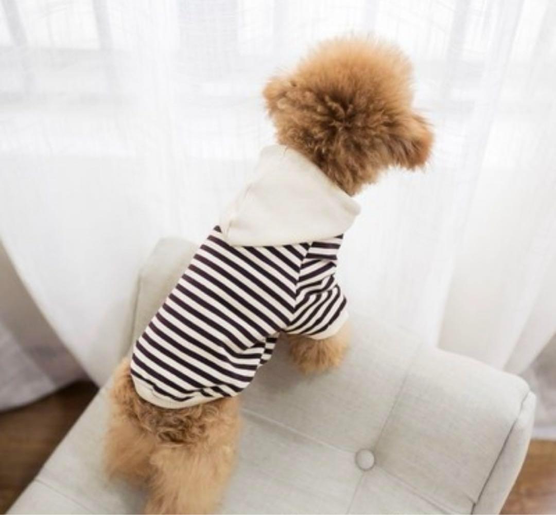 ブラウン Lサイズ ボーダーパーカー 犬用服 オシャレ 大人気_画像4