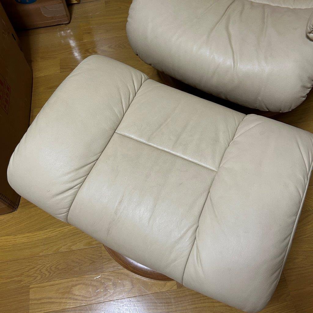 1円　定価43万 状態良好・綺麗　北欧家具　ノルウェー製　EKORNES　エコーネス　リクライニングチェア　ベージュ系　本革　ストレスチェア