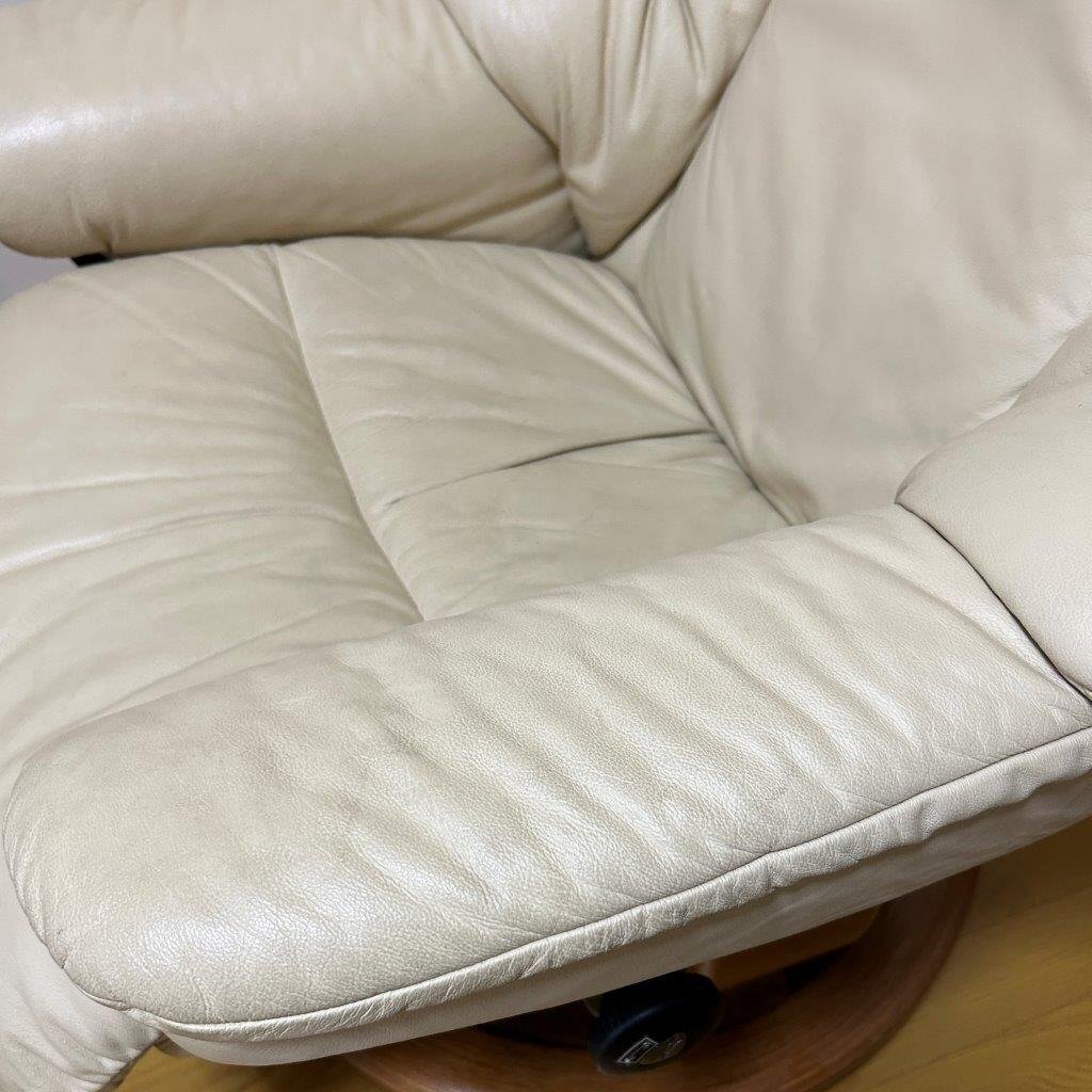 1円　定価43万 状態良好・綺麗　北欧家具　ノルウェー製　EKORNES　エコーネス　リクライニングチェア　ベージュ系　本革　ストレスチェア