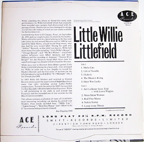 廃盤 レコード ★希少 1980年 UK盤 Little Willie Littlefield アメリカン 50's リズム&ブルース R&B ブギウギ ロックンロール ロカビリー_画像2