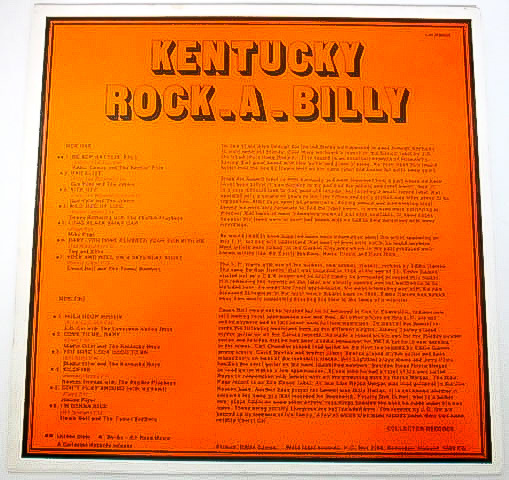 美盤 良好 ★ 廃盤 LP ★ 名曲 Long Black Shiny Car 収録 1978年盤 50's ロカビリー コンピ KENTUCKY ROCKABILLY ネオロカビリー 原曲収録_画像2