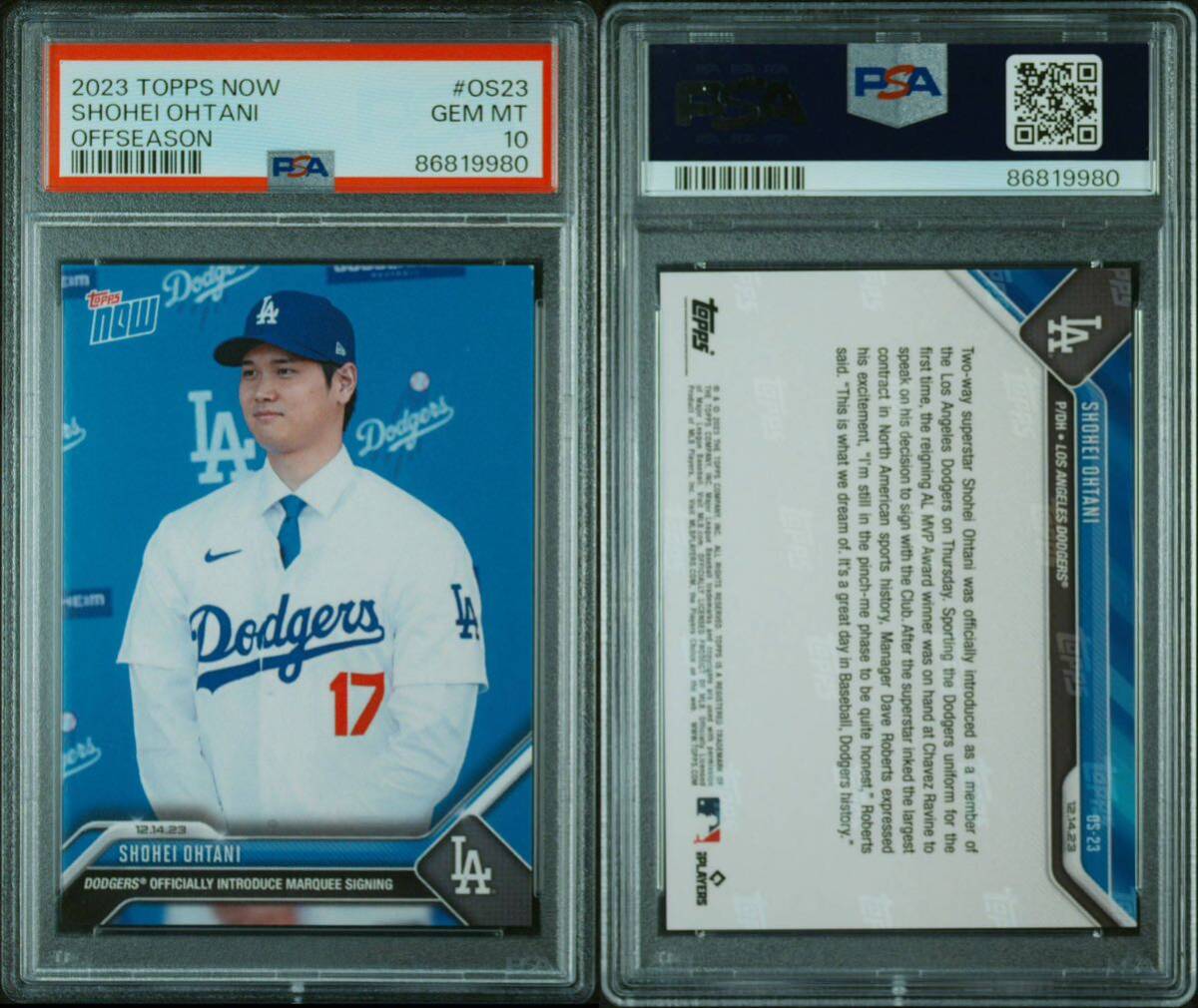 PSA10 大谷翔平 ドジャース入団会見記念 Topps now カード OS-23ドジャース移籍 shohei ohtani PSA鑑定済み dodgers の画像1