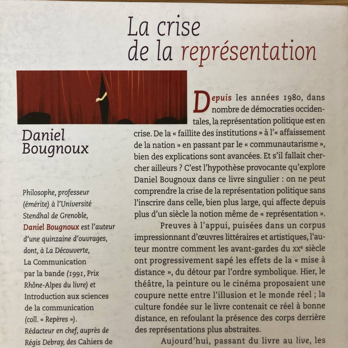 【仏語洋書】La crise de la representation / Daniel Bougnoux（著）_画像2