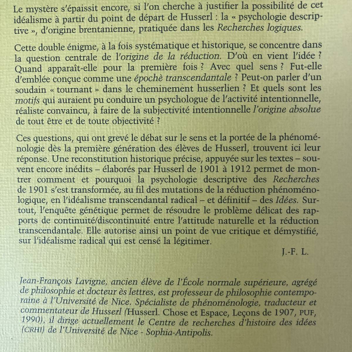 【仏語洋書】Husserl et la naissance de la phenomenologie 1900-1913 / Jean-Francois Lavigne（著）【現象学 フッサール】_画像3
