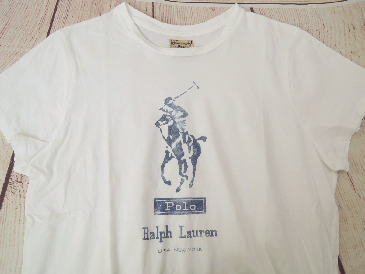 POLO RALPH LAUREN ポロ ラルフローレン 半袖Tシャツ L 170/96A ホワイト NEW YORK 211838131002 綿100% Made in Peru_画像3