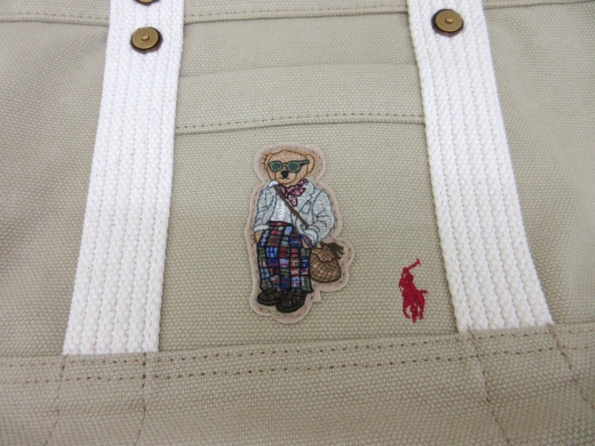 POLO RALPH LAUREN ポロ ラルフローレン ハンドバッグ ポロベア 428891319002 ベージュ 綿100%_画像5