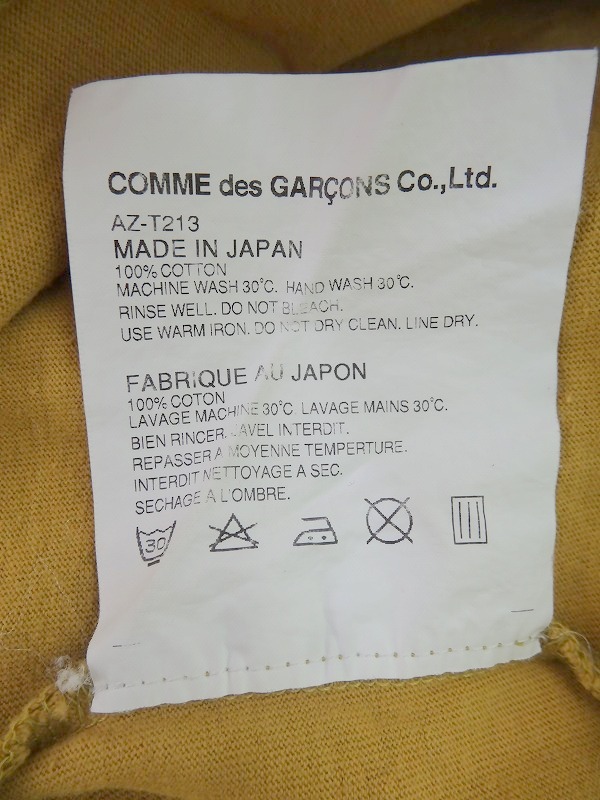PLAY COMME des GARCONS プレイ コムデギャルソン 半袖Tシャツ マスタード 綿100% M AZ-T213 AD2014の画像7