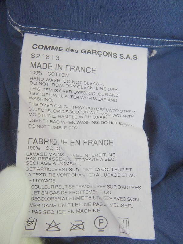COMME des GARCONS SHIRT コムデギャルソン シャツ 長袖丸衿シャツ 白ステッチデザインシャツ ネイビー 綿100% S S21813の画像8