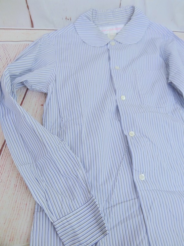 COMME des GARCONS SHIRT コムデギャルソン シャツ 長袖丸衿ストライプシャツ ホワイト、ブルー 綿100% S W20827の画像2