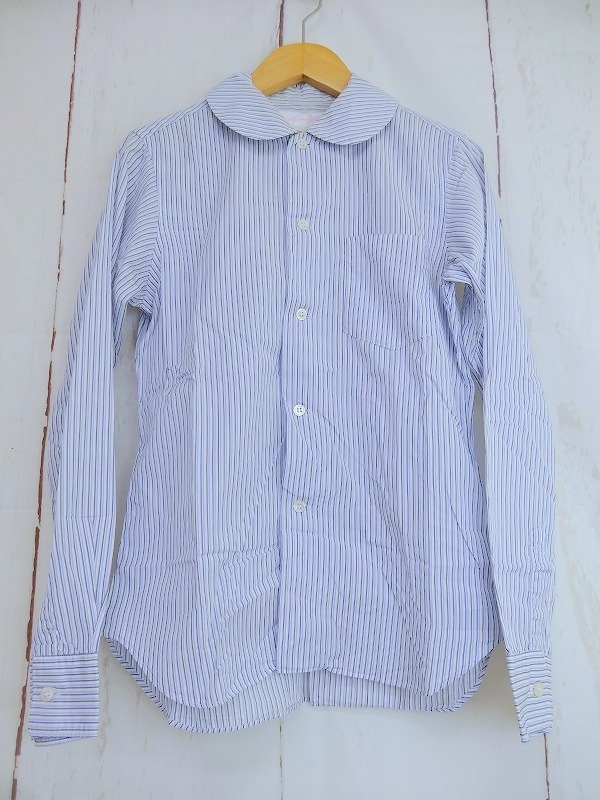 COMME des GARCONS SHIRT コムデギャルソン シャツ 長袖丸衿ストライプシャツ ホワイト、ブルー 綿100% S W20827の画像1
