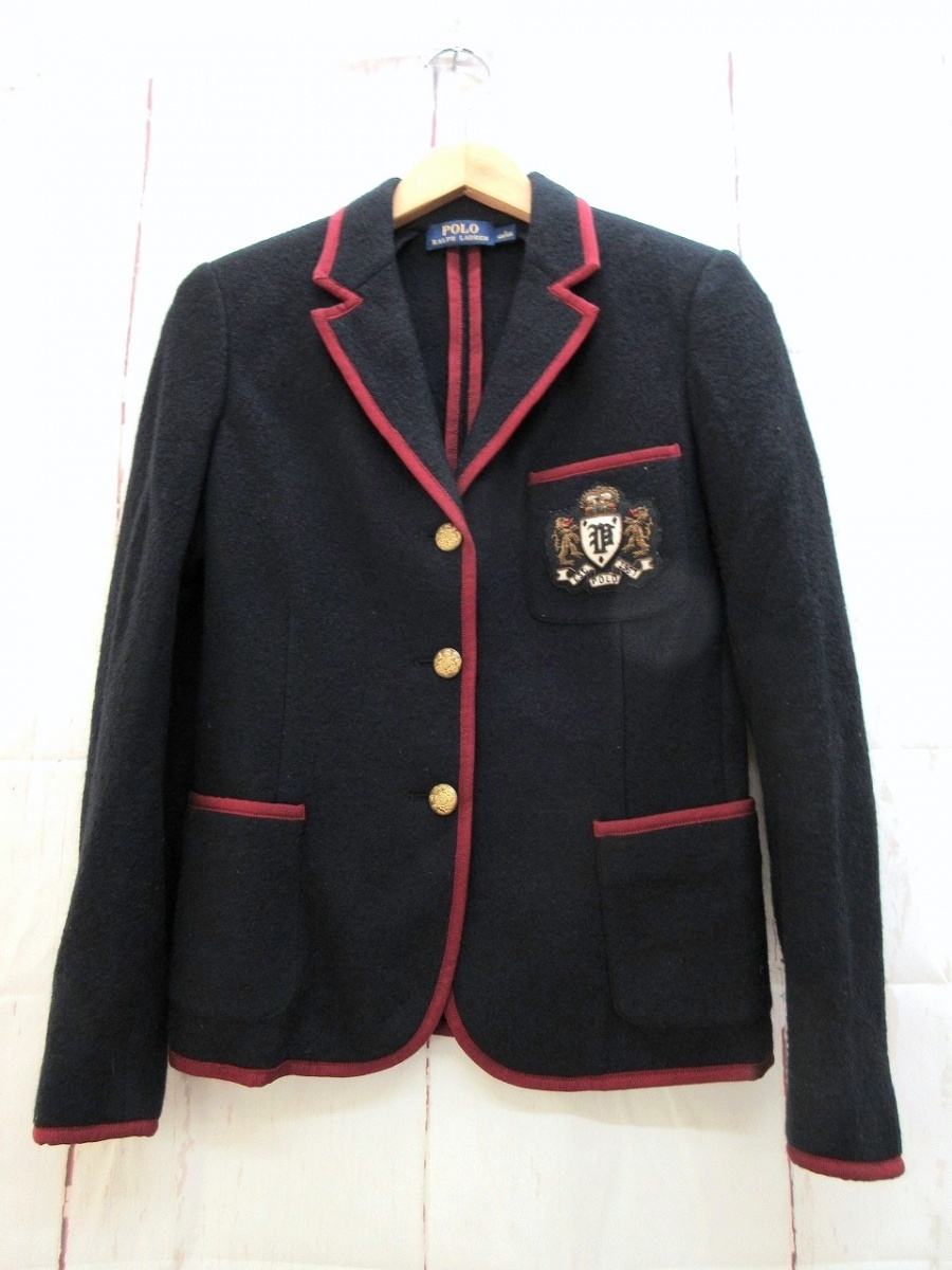 POLO RALPH LAUREN ポロ ラルフローレン 金ボタンジャケット 6 165/92A 211523321001 ブラック 毛100% Made in China_画像1