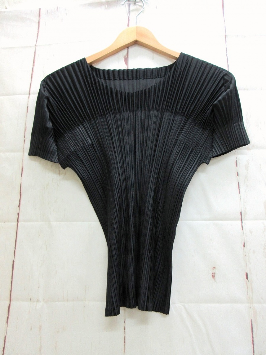 PLEATS PLEASE プリーツプリーズ プリーツ半袖カットソー 3 PP01-JK735 ブラック ポリエステル100% 日本製 ISSEY MIYAKE イッセイミヤケの画像1