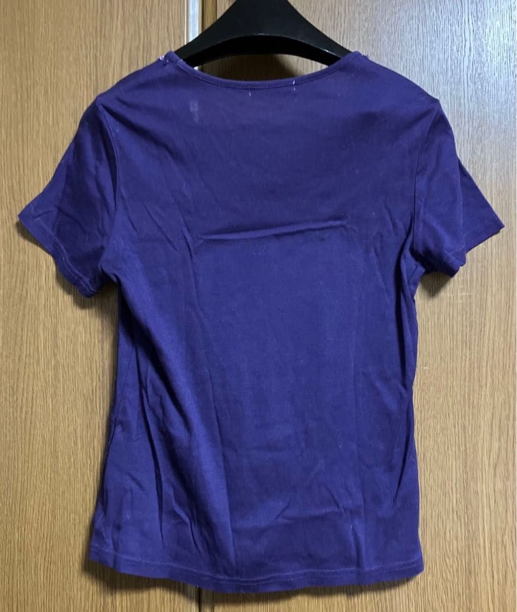 SEIZE 半袖カットソー トップス 紫 パープル ビーズ付きサイズ3