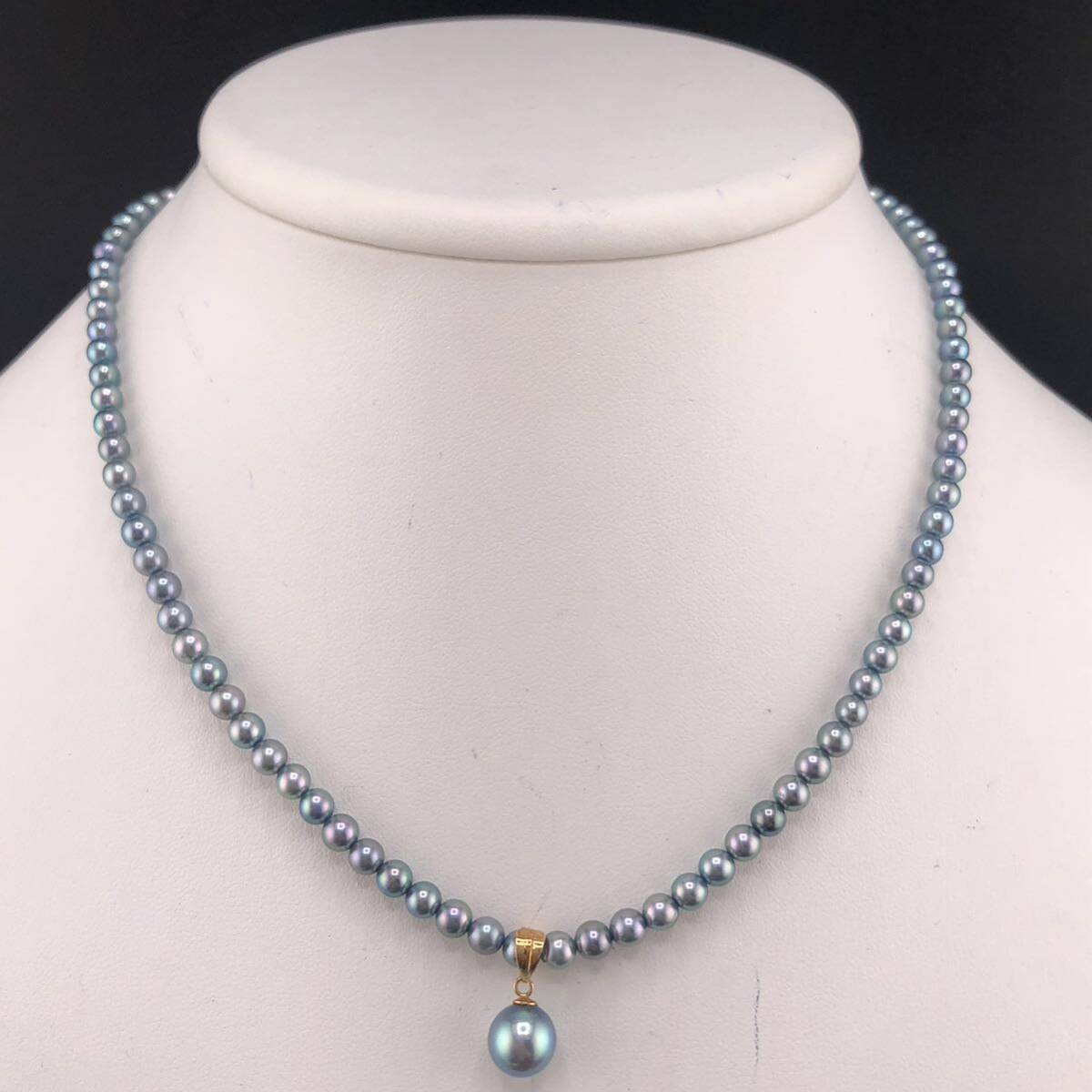 E03-5702☆ K18☆パールネックレス 4.0mm ToP 8.0mm 40cm 11.3g ( Pearl necklace K18 accessory )の画像1