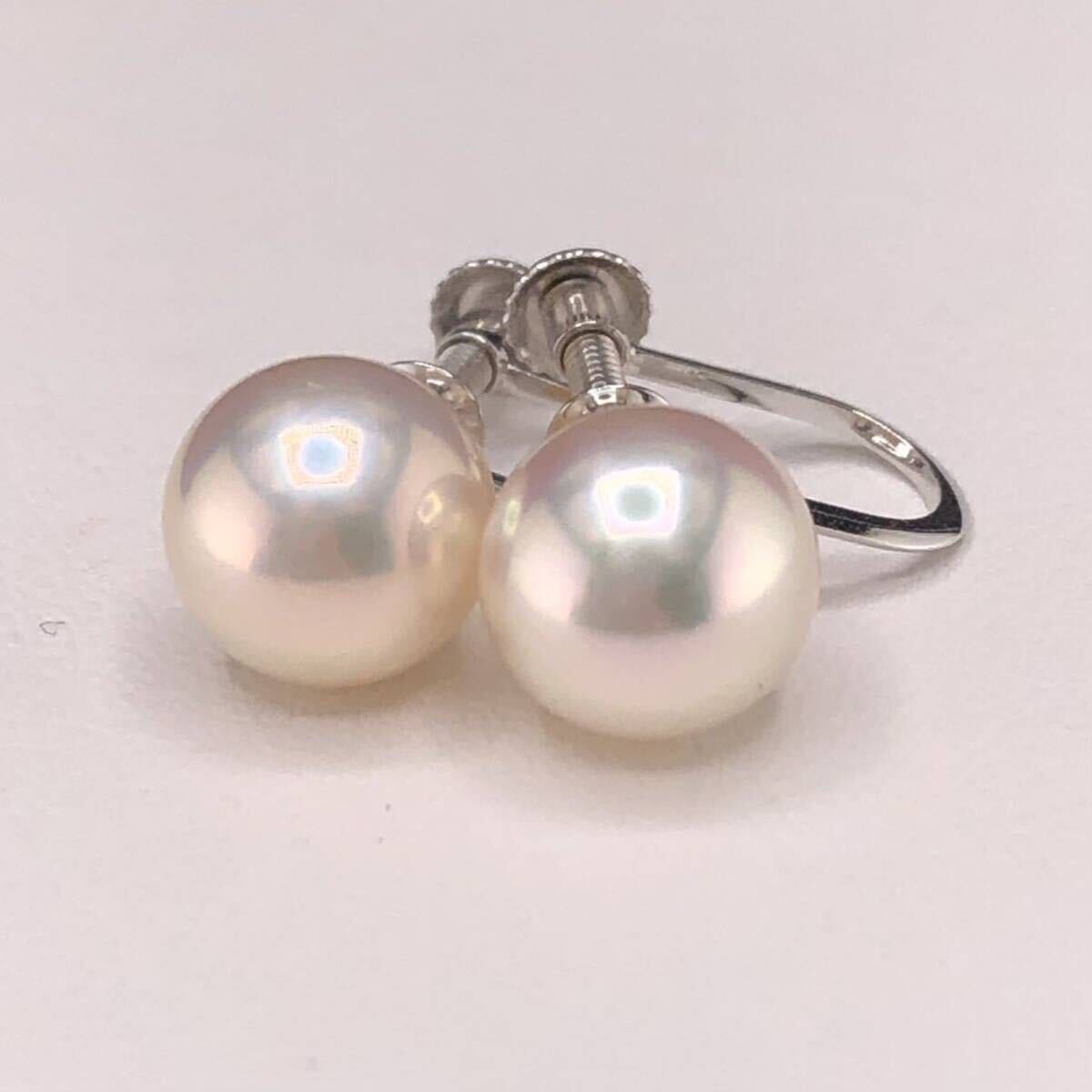 E04-71 2点SET☆アコヤパールネックレス＆イヤリング 6.5mm~7.0mm 41cm 29g 7.0mm 1.8g K14WG ( アコヤ真珠 Pearl SILVER )の画像5