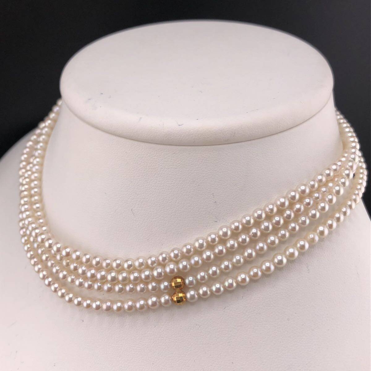 P04-0028 【2連☆K18】アコヤベビーパールネックレス 3.8mm~約72cm 30.6g ( アコヤ真珠 ベビーロング Pearl necklace K18 )の画像2