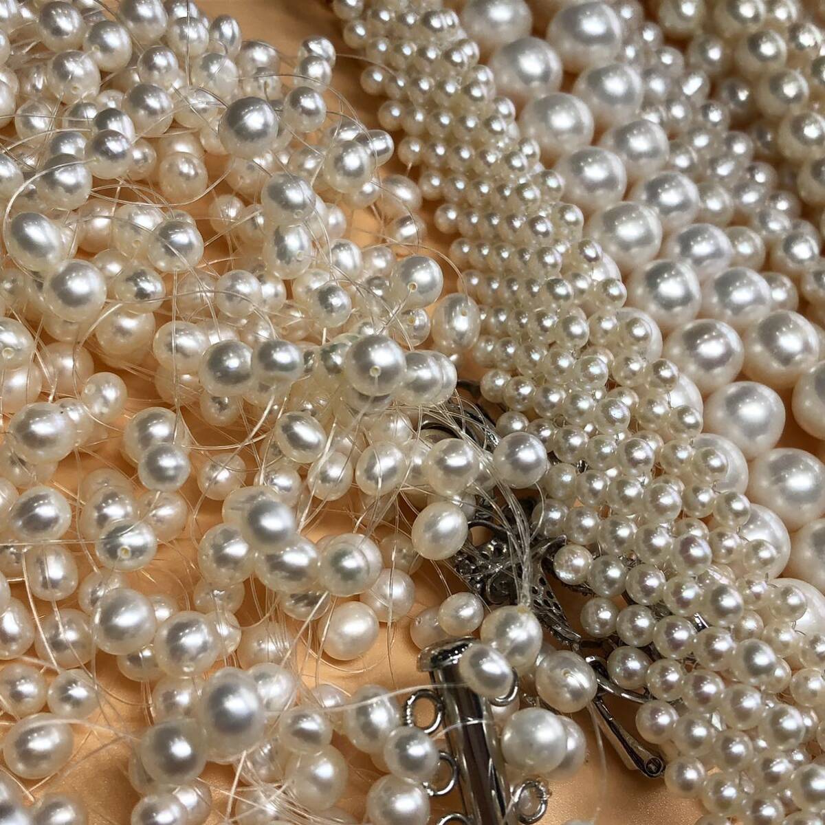 P04-0036 【おまとめ☆32本】天然パールネックレス 総重量 約1026g ( アコヤ真珠 ロング bracelet earring K18 SILVER accessory jewelry )の画像5