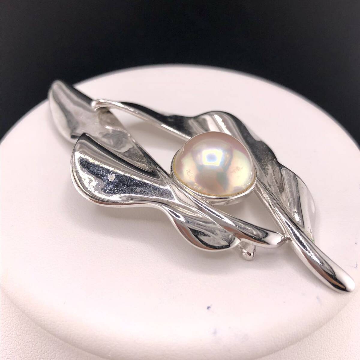 E04-4505 TASAKI☆マベパールブローチ 21.3g 約15.50mm(幅) ( タサキ マベ真珠 Pearl broach SILVER accessory )の画像3