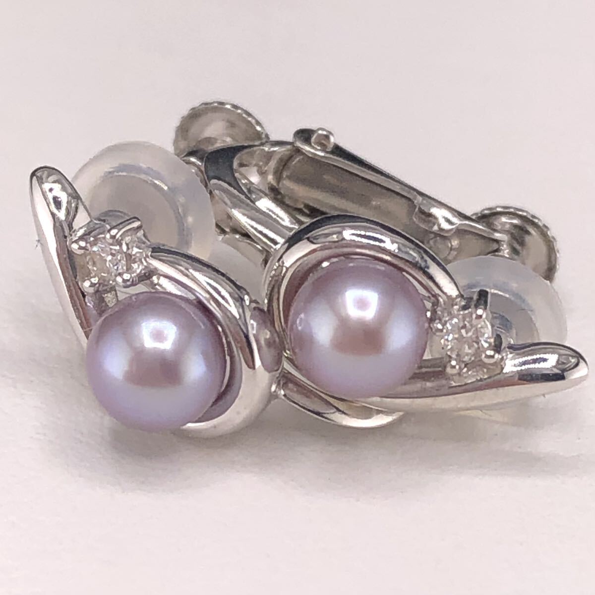 E04-4681 【TASAKI☆ダイヤモンド付き】パールイヤリング 3.3g ( タサキ Pearl earring イヤリング K18WG Diamond accessory jewelry )の画像1