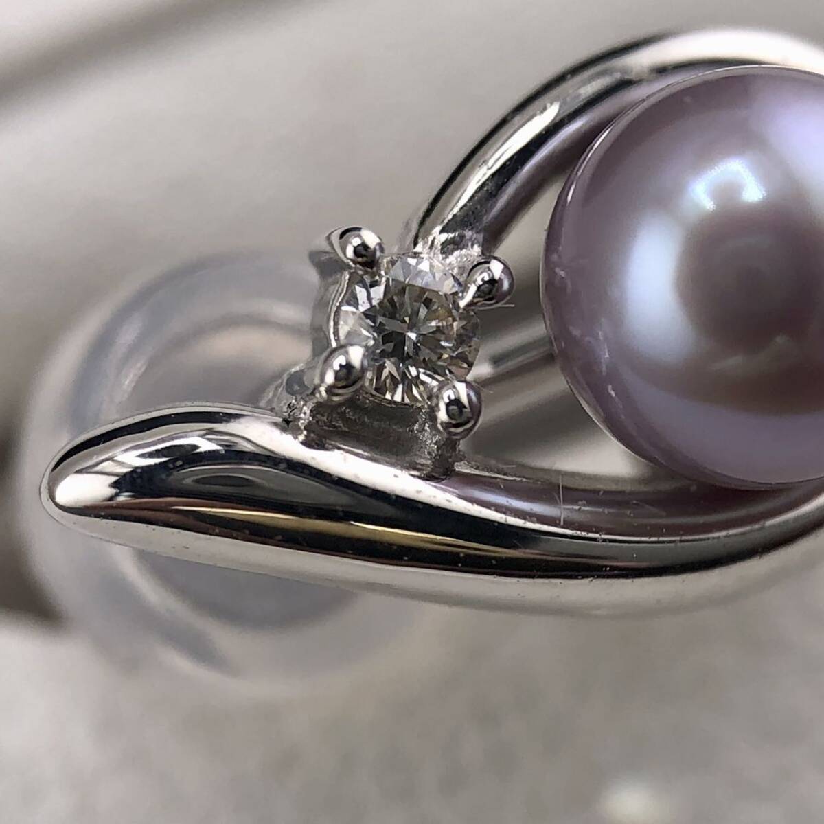 E04-4681 【TASAKI☆ダイヤモンド付き】パールイヤリング 3.3g ( タサキ Pearl earring イヤリング K18WG Diamond accessory jewelry )の画像2