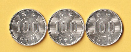 ★稲100円銀貨《昭和40年》　3枚　　未使用－_画像1