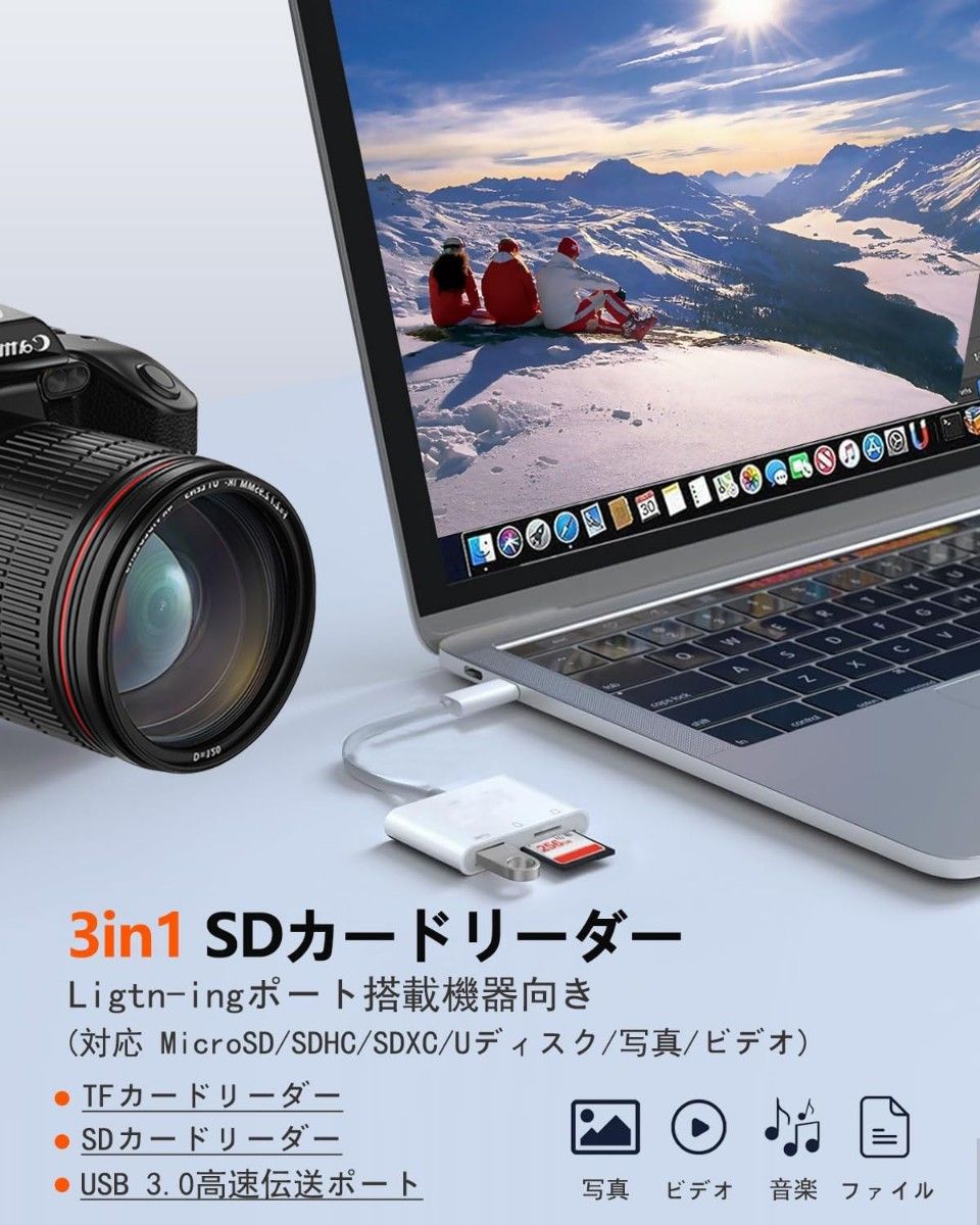 iPhone SDカードリーダー 3in1 SDカードカメラリーダー USB/SD/TF変換アダプタ