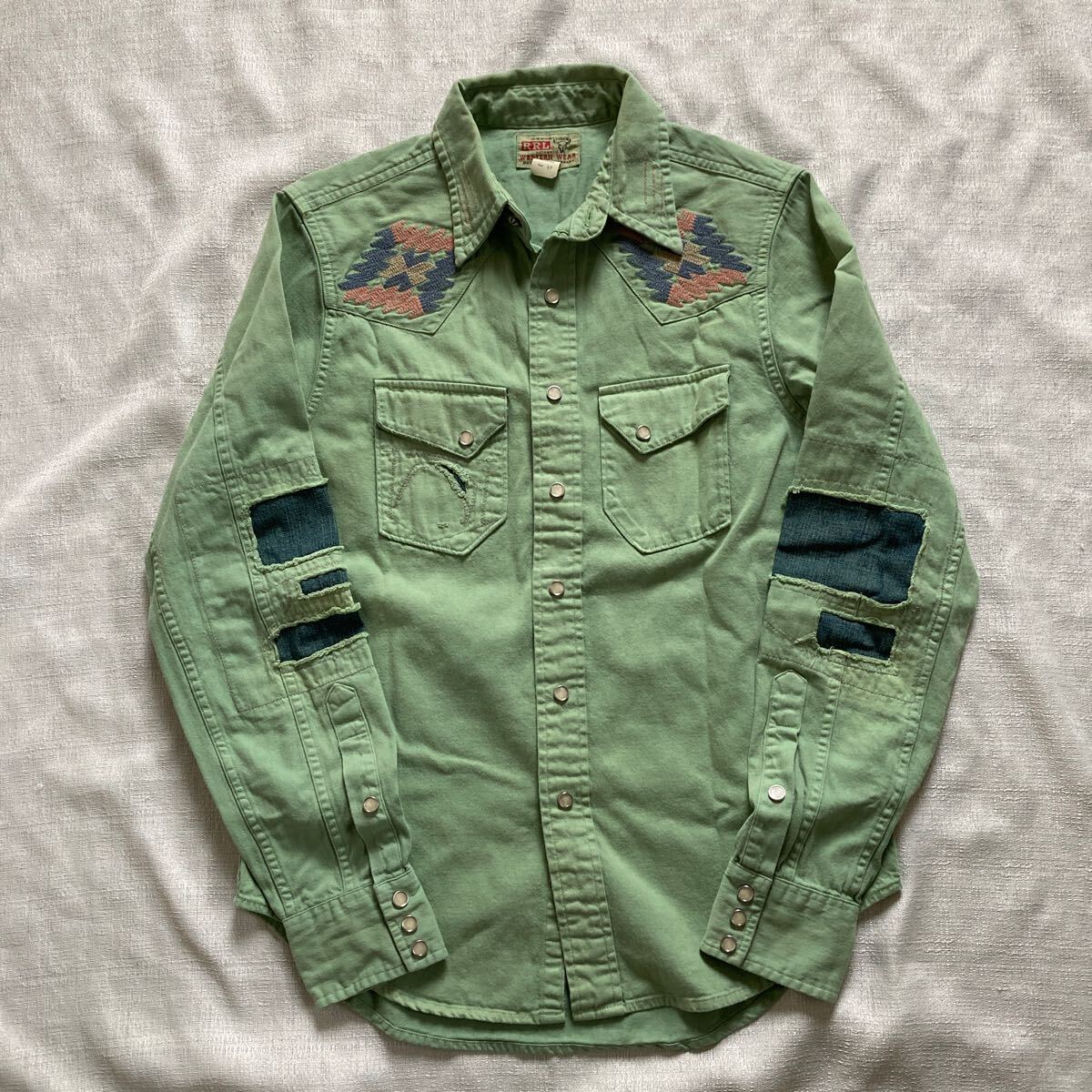 RRL ダブルアールエル ラルフローレン ヴィンテージ加工 ネイティブ 刺繍 シャツ_画像1