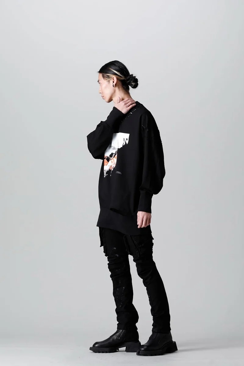 美品 23SS定価51700円 JULIUS ユリウス 希少コットン スウェット ダメージプルオーバー 黒 2/ rickowens drkshdw Yohji Yamamoto Y-3 GUIDIの画像6