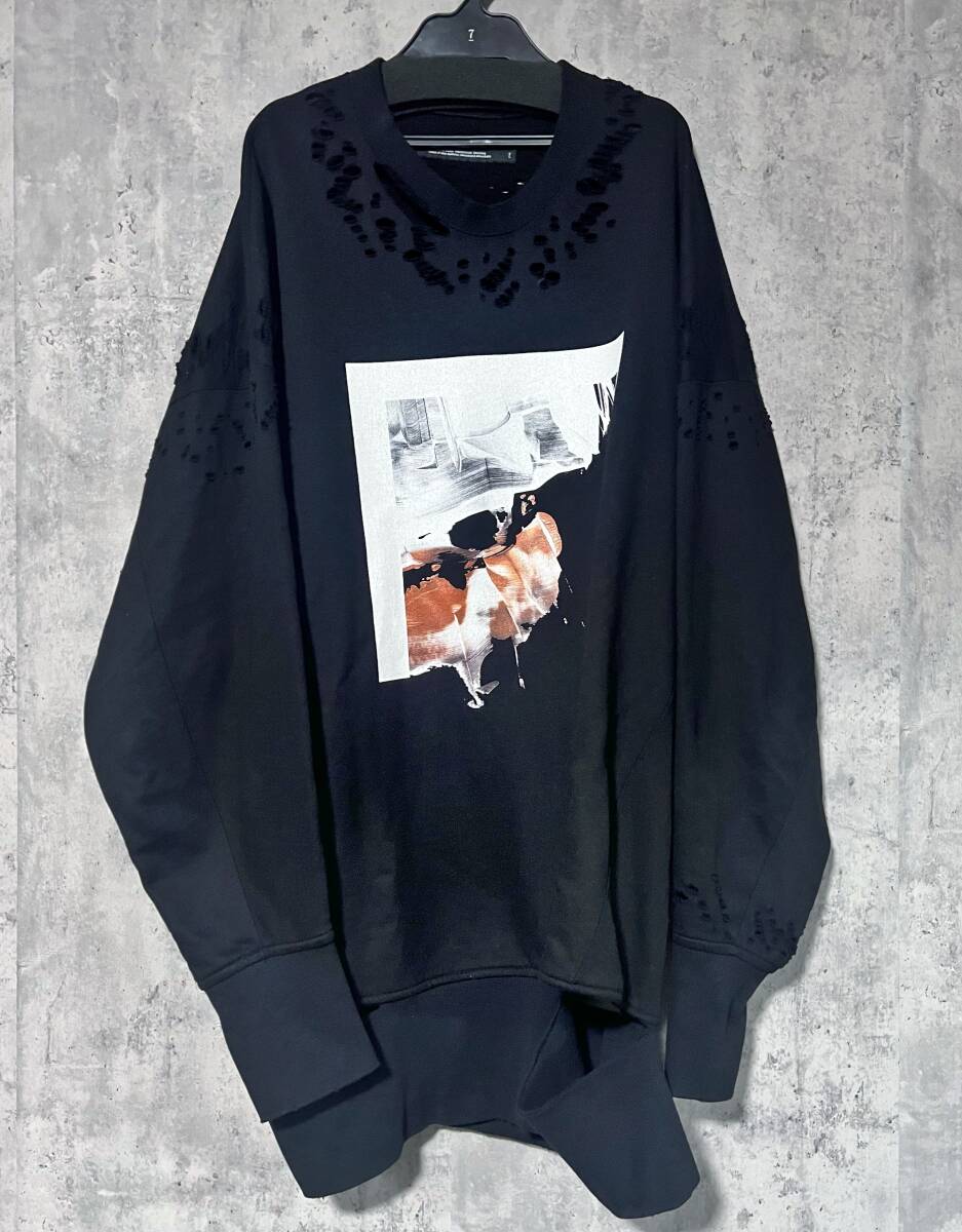 美品 23SS定価51700円 JULIUS ユリウス 希少コットン スウェット ダメージプルオーバー 黒 2/ rickowens drkshdw Yohji Yamamoto Y-3 GUIDIの画像8