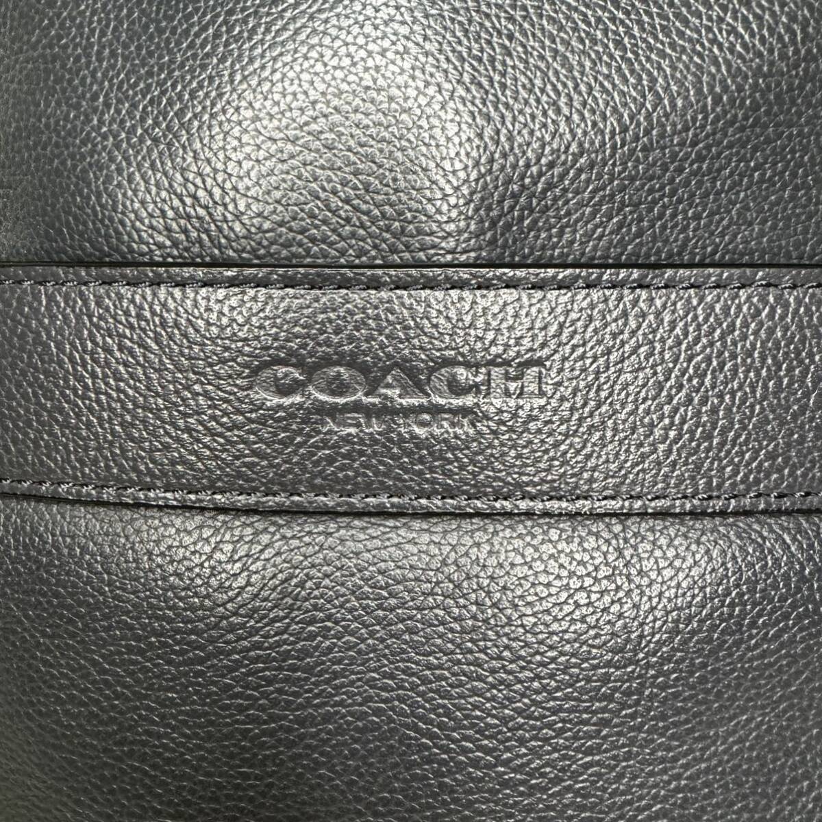 1円【高級】COACH コーチ メンズ ショルダーバッグ ボディバッグ トート シルバー金具 ロゴ型押し レザー 本革 斜め掛け ネイビー 紺色の画像8