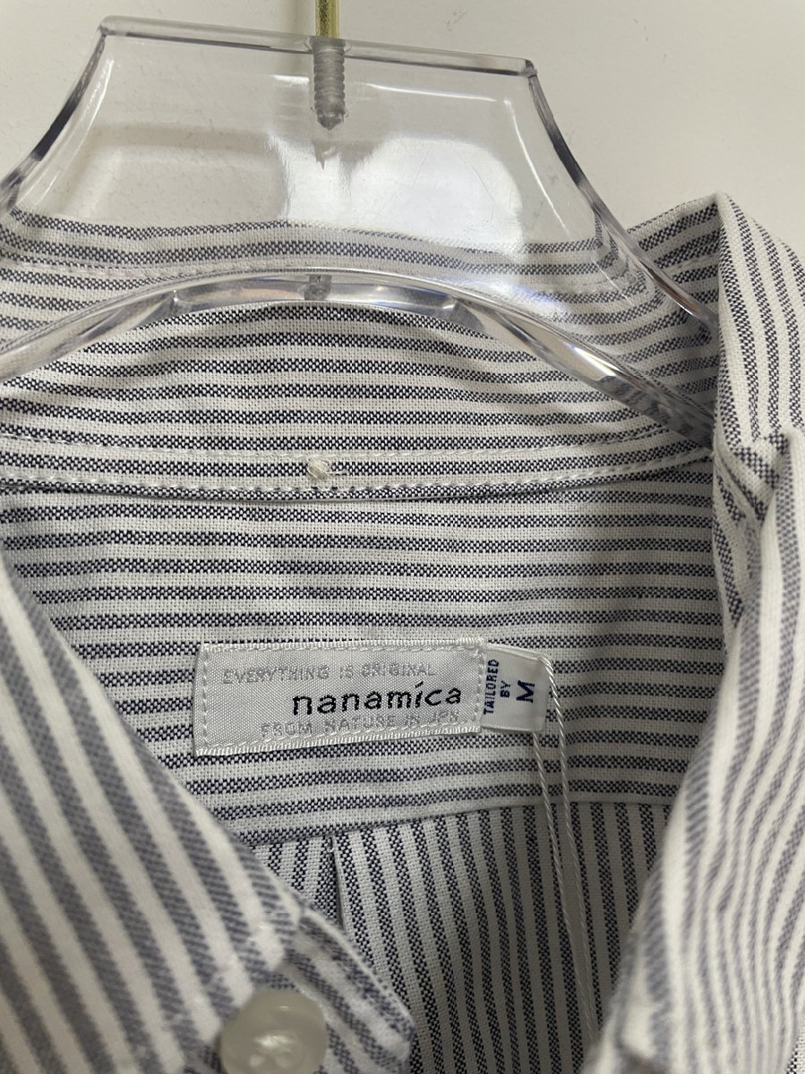 Nanamica ナナミカ nisica Stripe BD Shirt Gray 長袖シャツ ロゴ シャツ 希少 中古 コットン Mサイズの画像3