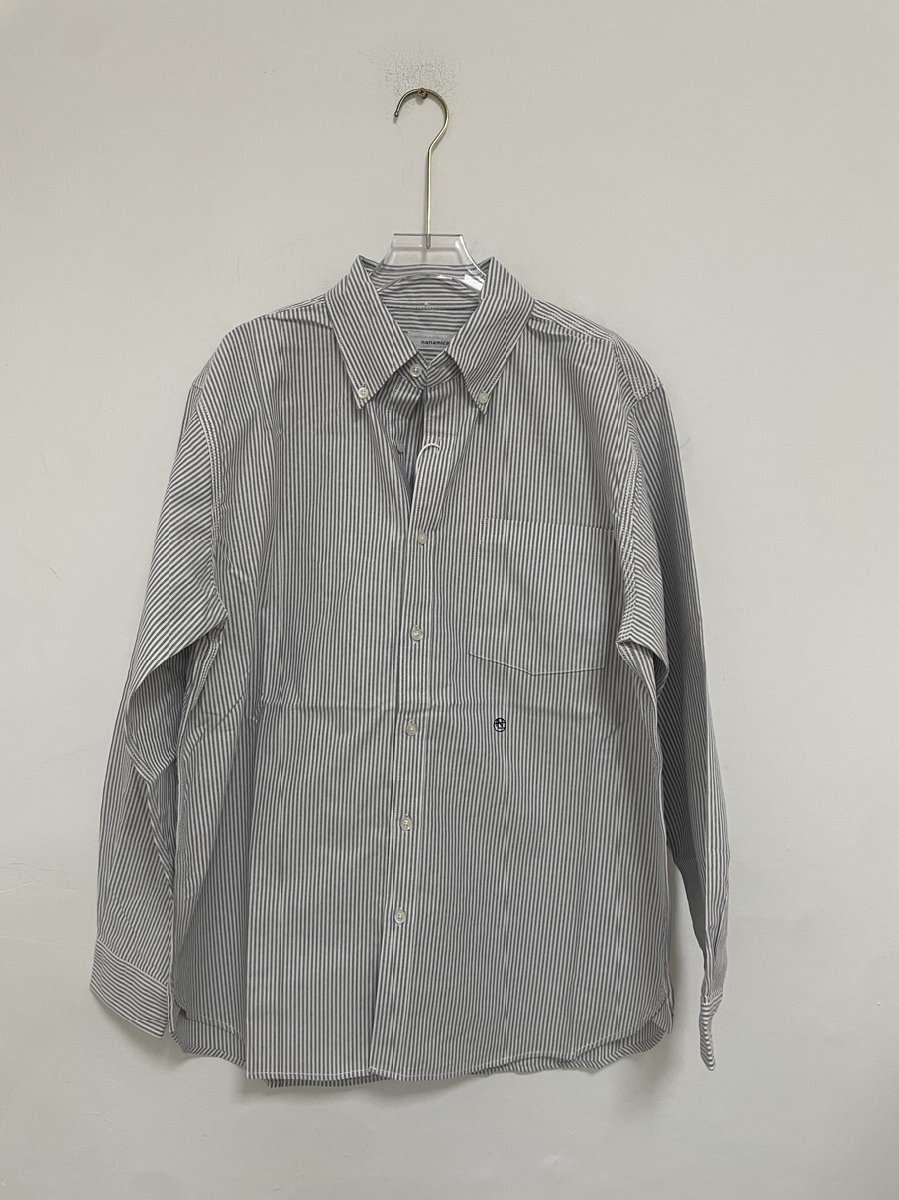 Nanamica ナナミカ nisica Stripe BD Shirt Gray 長袖シャツ ロゴ シャツ 希少 中古 コットン Mサイズの画像1