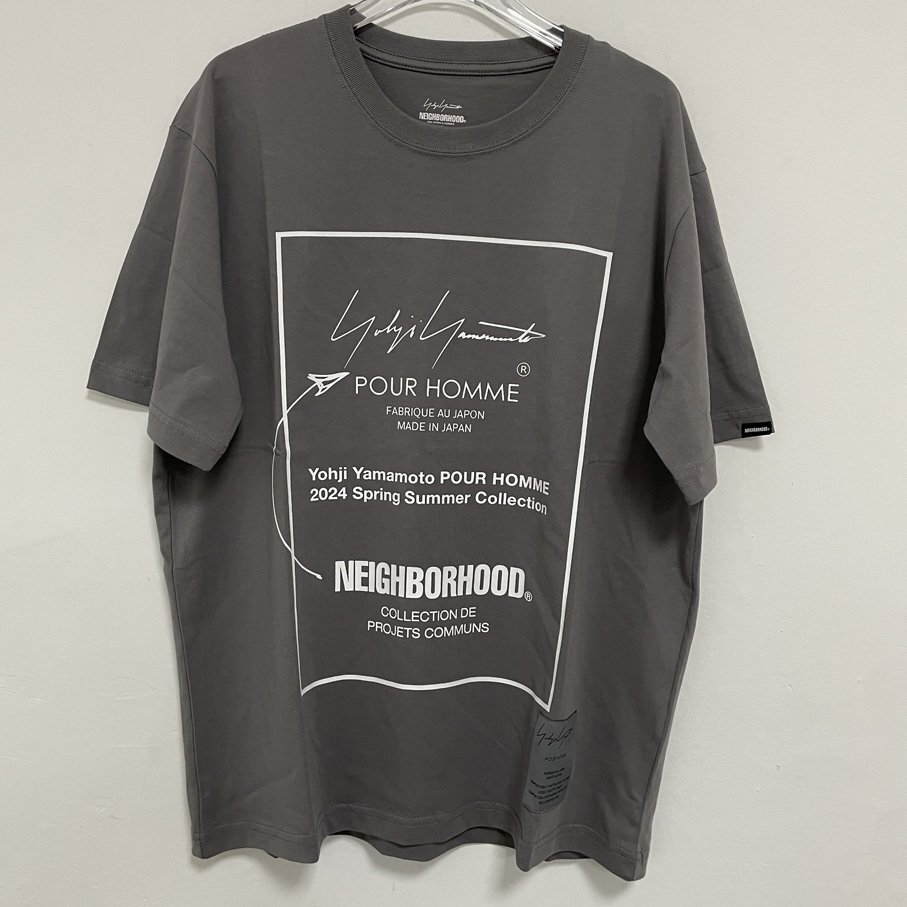Yohji Yamamoto x Neighborhood ネイバーフッド x ヨウジヤマモトTシャツ グレー／ホワイト コットン 希少 中古 Lサイズの画像1