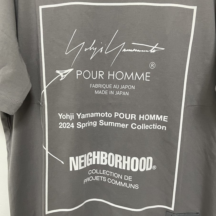 Yohji Yamamoto x Neighborhood ネイバーフッド x ヨウジヤマモトTシャツ グレー／ホワイト コットン 希少 中古 Lサイズの画像3
