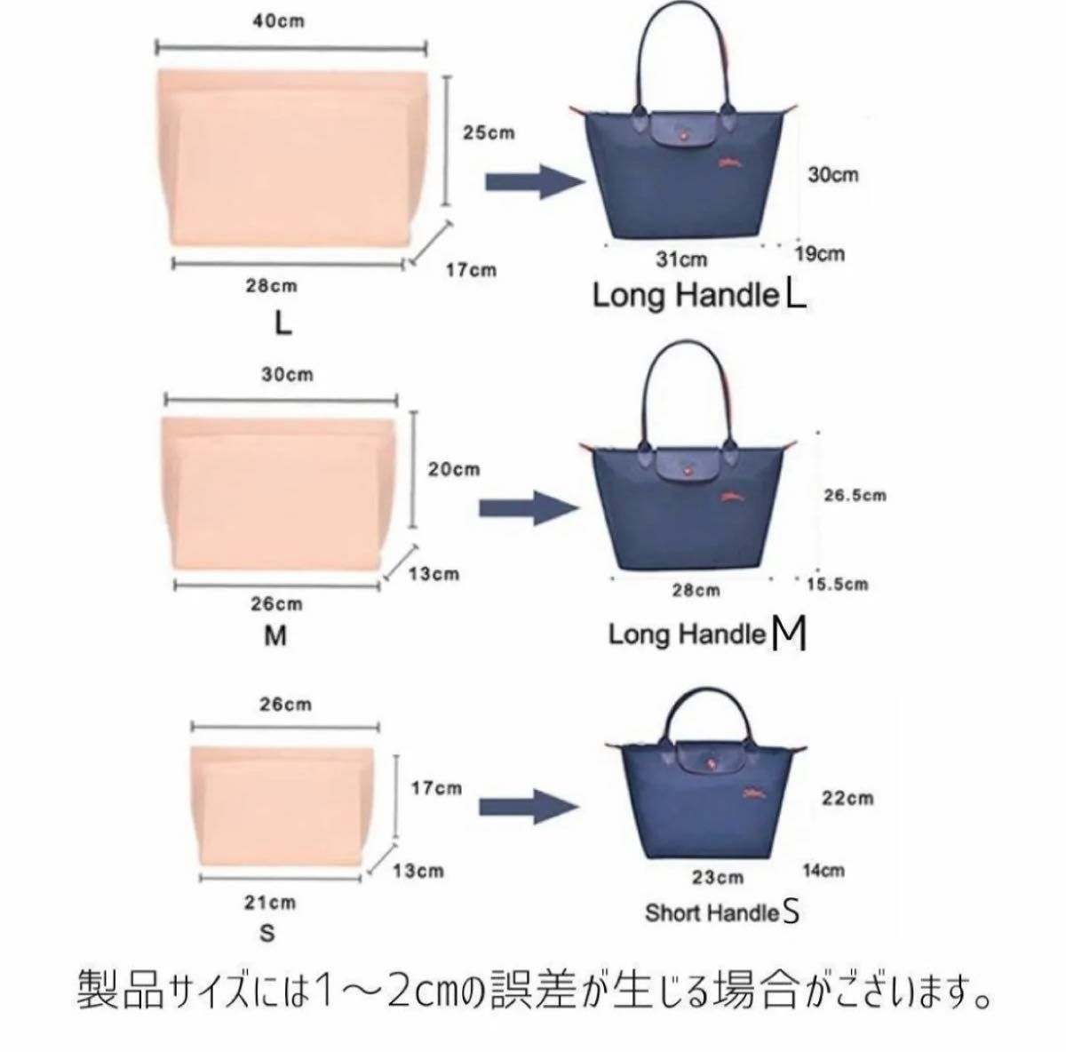 新品！　匿名配送　バッグインバッグ 軽量 インナーバック 収納 大容量 ロンシャン ブラック M 小分け 小物整理　  韓国 