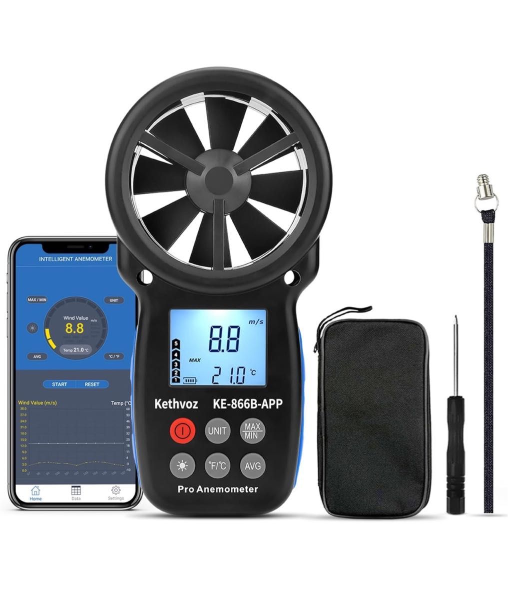 デジタル風速計、ハンドヘルド風力計ゲージ、Bluetooth電話APP接続可能な気流速度テスター