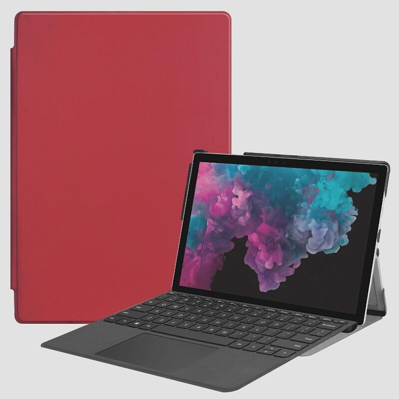 送料無料★ELMK Microsoft SurfacePro7ケース 12.3インチ クリア背面ケース 二つ折スタンド機能(赤)_画像1