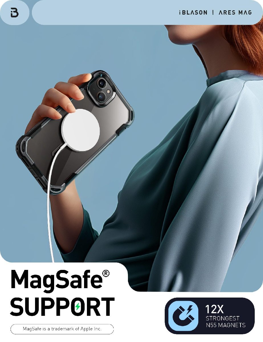 送料無料★i-BLASON iPhone 15/14/13 用 ケース マグネット搭載 背面透明 MagSafe対応(ブラック)_画像3