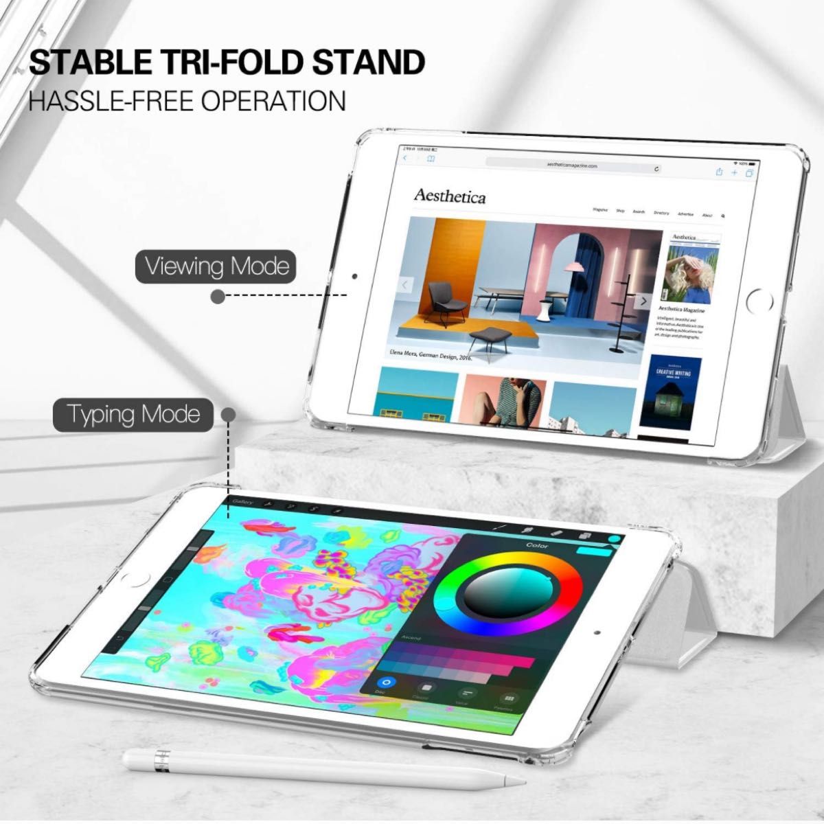 iPad Mini5ケース iPad mini4ケース 薄型 PU TPU 衝撃吸収 オートスリープ機能付き SilverGray