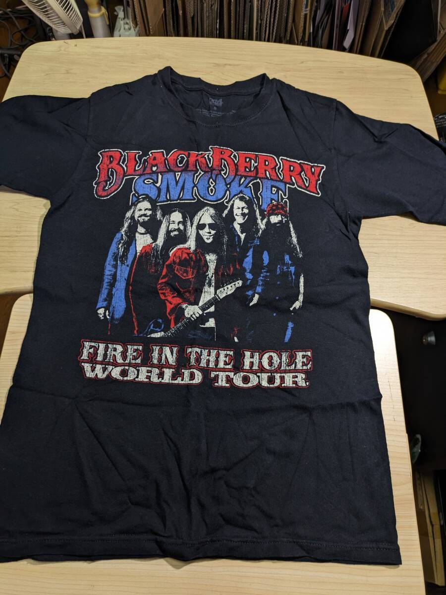 【服飾】 ビンテージ レア Tシャツ バンド 当時物? BLACKBERRY SMOKE FIRE IN THE HOLE WORLD TOUR anvil S 黒 半袖_画像1